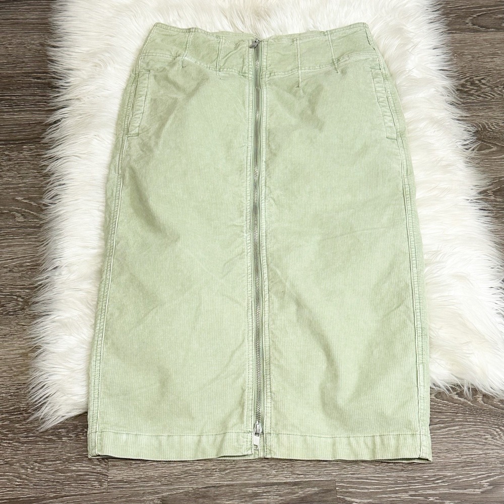 We The Free People Womens Midi Skirt I Want It All Moss Green Size 29 Full Zip